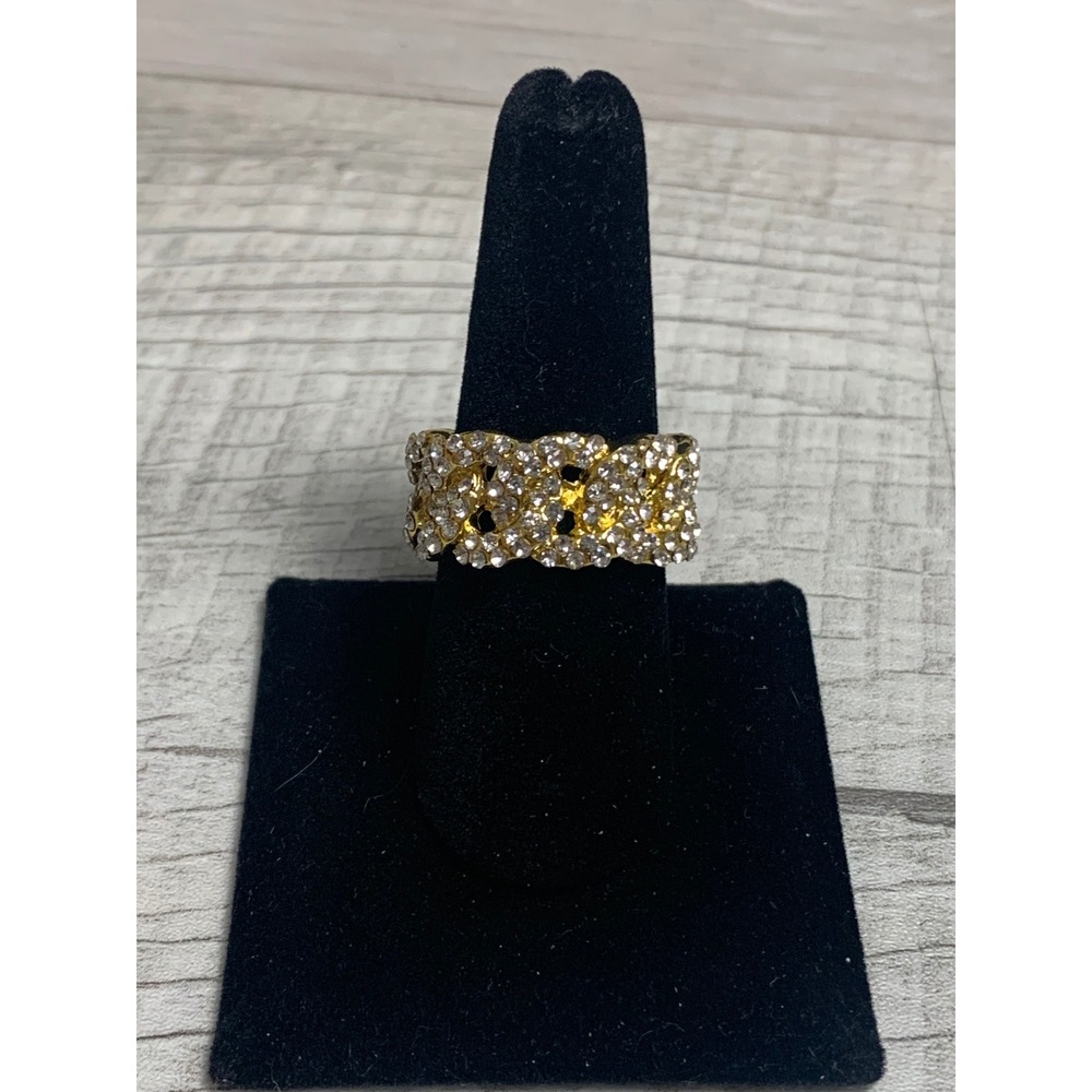 Gold Tone Rhinestone Chain Link Statement Ring Fashion Jewelry Size 9